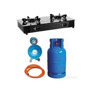 12.5KG GAS CYLINDER+2 Face BURNER GLASS COOKER, A REGULATOR, 3Yard  Hose - COMPLETE