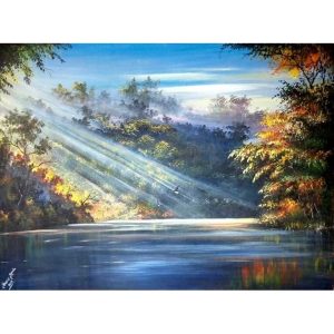 Framed Smoky Sunrise Painting Artwork Picture HD