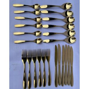 24 Pieces Gold Stainless Steel Spoons, Table Knives And Fork