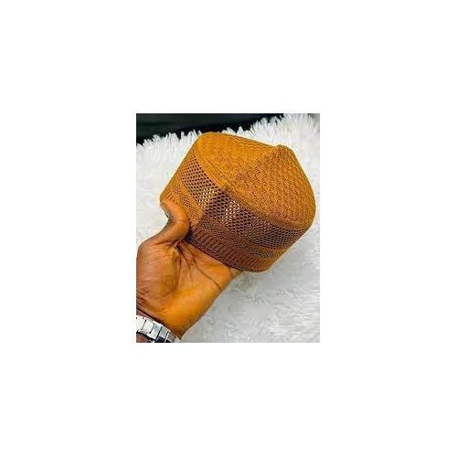 Brown Sufi Muslim:Islamic Namaz Topi Jarad- Confortable Prayer Patterned Cap For Men