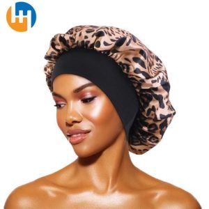 HUAHUA Headwear Floral Wide Brimmed Nightcap Chemotherapy Cap Hair Loss Cap Black