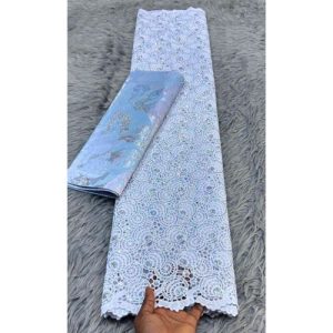 LOVELY & EXCLUSIVE BIG SWISS CORD SEQUINS LACE FABRIC - Pure White & Silver (5YARDS, NO SCARF)