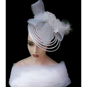 Lovely White Fascinator On A Base Beneath