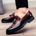Men Glossy Tassel Brogue Leather Shoes-brown