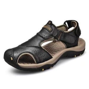 Men Sling Back Genuine Leather Soft Sole Sandal-BLACK