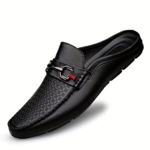 Men's Retro Style Moc Toe Backless Mule Shoes with Microfiber Uppers, Breathable Lightweight Slip On Shoes for Indoor/ Outdoor Walking