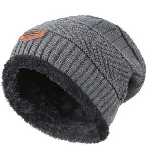 Men's Warm Winter Knitted Wool Hat - Grey