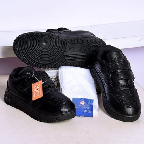School Shoe Casual Boy Girl Kids Teen Children Canvas Sneakers + Free Socks - Black