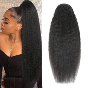 Straight Drawstring Ponytail Extension Afro Natural Black Color 1B For Women Hair Drawstring Extensions