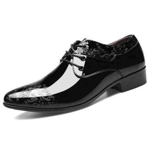 Textured Pattern Men Casual Gentleman Business Formal Leather Shoes - Black