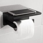 Toilet Paper Holder With Phone Shelf Bathroom Tissue Holder Black