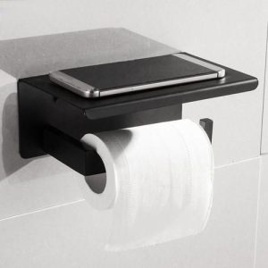Toilet Paper Holder With Phone Shelf Bathroom Tissue Holder Black