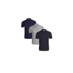 UNIQUE MENS Quality 3pcs Collar Neck Polo black, Ash and navy blue