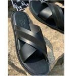 Unique Palm Slippers With Crossed Front - Black