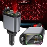 66W Fast Charging Car Charger Adapter 4in1 Retractable Cable USB A & USB C Car With Starry Sky Top Projection Light Compatible With All Phones, IPad,gadget
