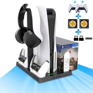 GREEN LION Cooling Stand For Playstation 5 With 2 Cooling Fan, 2 Charging Station For PS5
